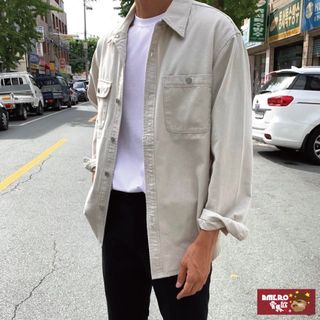 【AMERO】男裝 休閒長袖襯衫 高磅 素面 軍裝風格