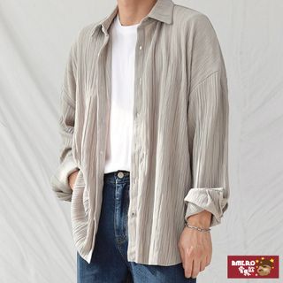 【AMERO】男女裝 長袖襯衫 百摺造型 寬鬆 落肩 情侶款