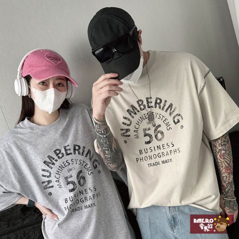 【AMERO】男裝 女裝 圓領 T恤 短袖 撞色縫線 英文字印花 寬鬆 落肩 情侶裝