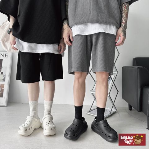 【AMERO】男裝 女裝 圓領 水洗 華夫格 短袖 寬鬆 落肩 情侶裝