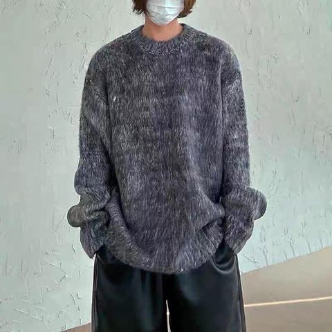 【AMERO】男裝 女裝 長袖渲染毛衣 海馬毛 寬鬆 落肩 情侶裝