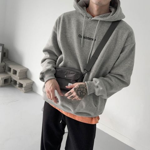 【AMERO】男裝 女裝 長袖刷毛連帽Ｔ恤 英文字刺繡 寬鬆 落肩 情侶裝
