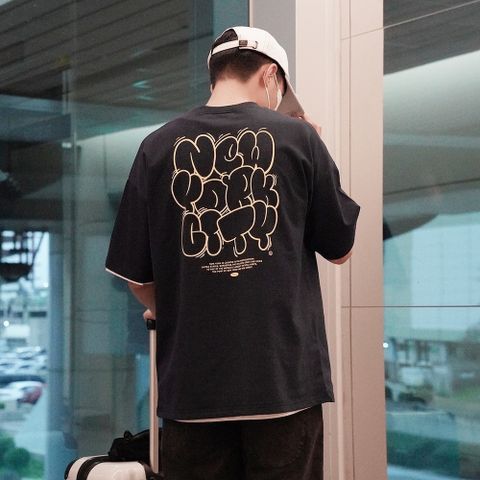 【AMERO】男裝 女裝 短袖圓領Ｔ 泡泡字印花 落肩 情侶裝