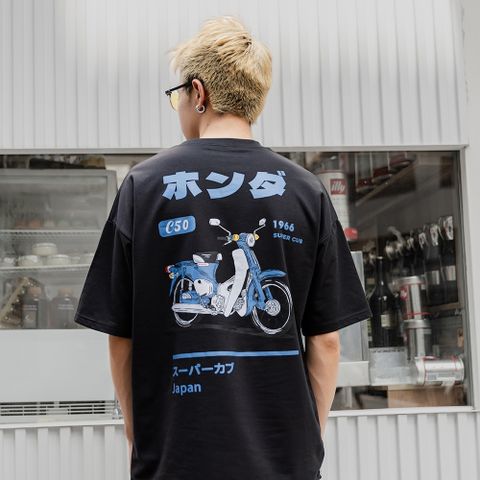 【AMERO】男裝 女裝 短袖圓領Ｔ恤 復古摩托車印花 落肩 情侶裝