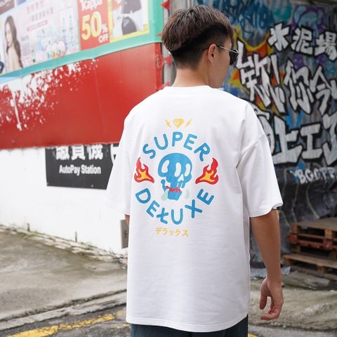【AMERO】男裝 女裝 短袖圓領Ｔ恤 火骷髏印花 落肩 情侶裝