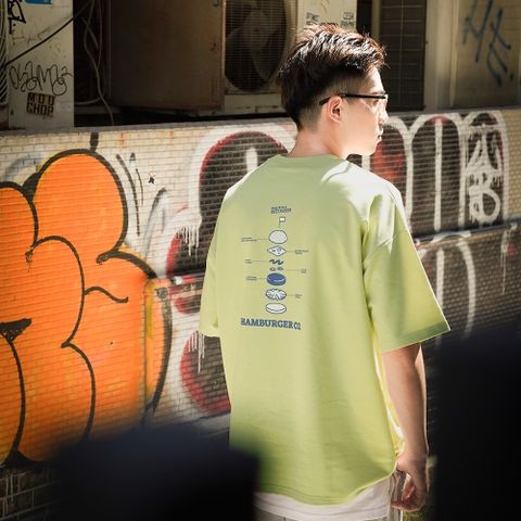 【AMERO】男裝 女裝 短袖圓領Ｔ恤 漢堡插圖印花 落肩 情侶裝