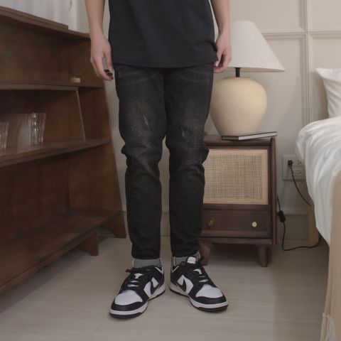 【AMERO】男女款 彈性 小刷破牛仔褲 情侶裝