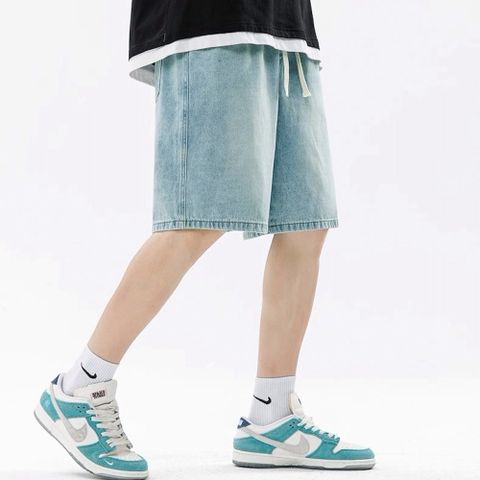 【AMERO】男女裝 水洗牛仔短褲 鬆緊褲頭