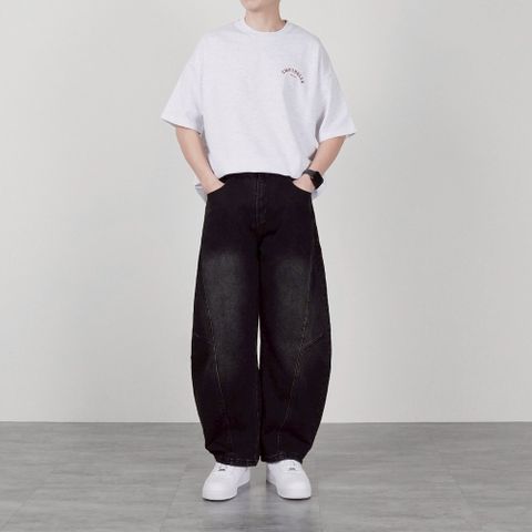 【AMERO】男女款 滾邊彎刀 刷色 牛仔褲 情侶裝