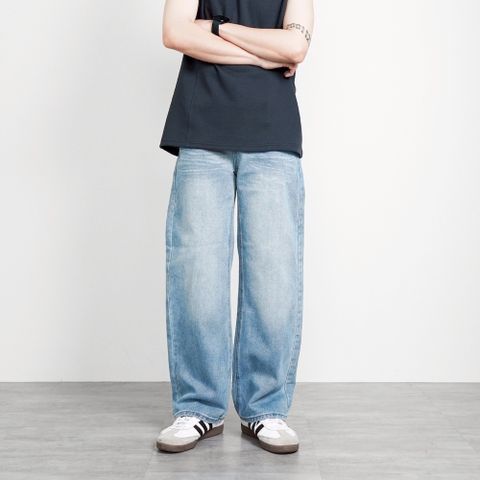 【AMERO】男女款 水洗 橫條 牛仔褲 情侶裝