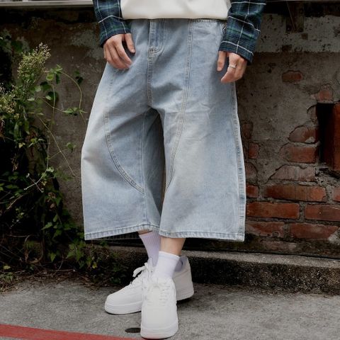 【AMERO】男裝 女裝 淺色電繡 牛仔褲 七分褲