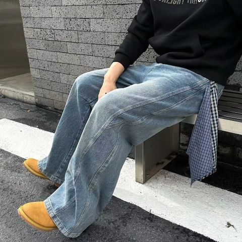 【AMERO】男裝 女裝 水洗 吊巾 牛仔褲 彎刀褲