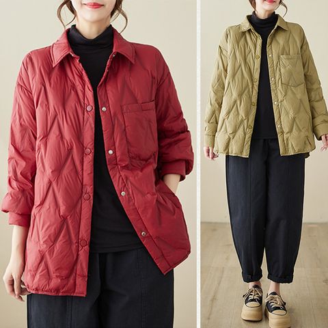 【韓國K.W.】KMM3371現貨輕柔保暖格紋羽绒棉服外套(外套/夾克/保暖)