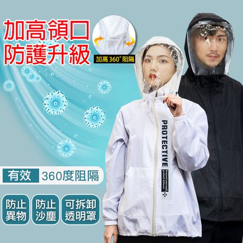 【韓國K.W.】男女通用款防護升級加高領口-獨家訂製款防疫防護外套（面罩可拆）S~XL二款可選