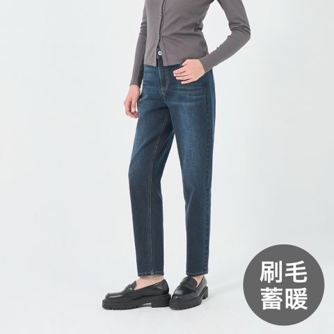 GIORDANO 佐丹奴 女裝直筒牛仔褲 刷毛蓄暖系列-42 中藍