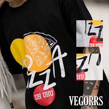 VEGORRS-日系PIZZA印花男女休閒圆領純棉短袖T恤(T1601)
