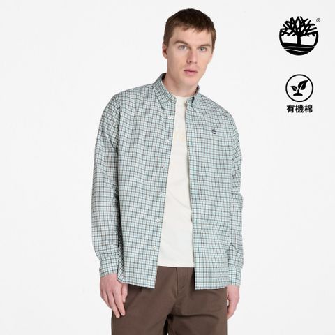 Timberland 男款藍銀色彈性府綢格紋長袖襯衫|A6N23EYN