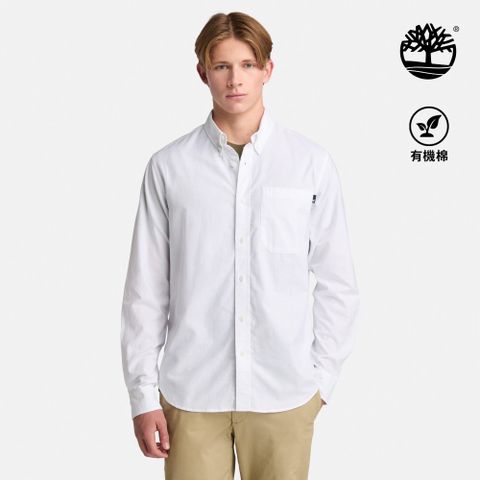 Timberland 男款白色牛津長袖襯衫|A6AWMA94