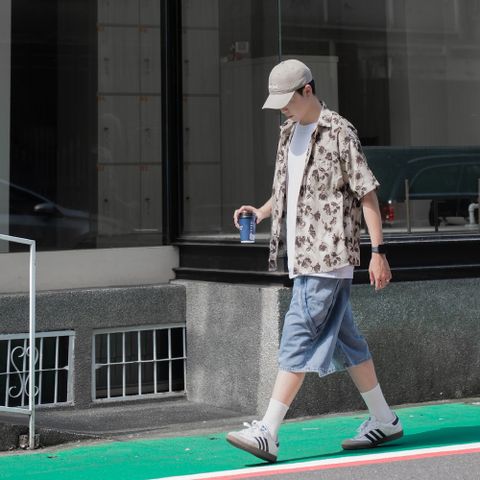 【AMERO】男裝 女裝 短袖緞面襯衫 滿版碎花印花