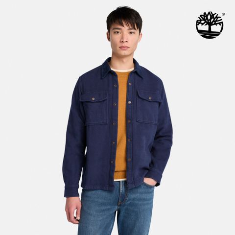Timberland 男款藍色寬版燈芯絨領襯衫外套|A6N73451
