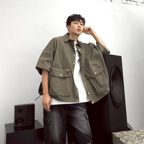 【AMERO】男裝 女裝 短袖外搭襯衫 雙大口袋
