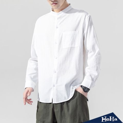 【HeHa】中山領棉麻長袖襯衫 三色