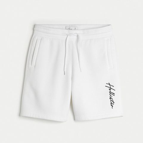 Hollister 海鷗 HCO 熱銷刺繡文字棉短褲-白色