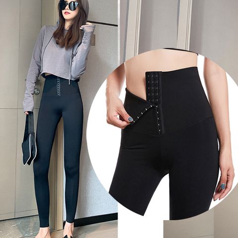 狐狸姬，M-XL排勾塑身達芙褲長褲修飾收腹塑身褲打底褲(黑)