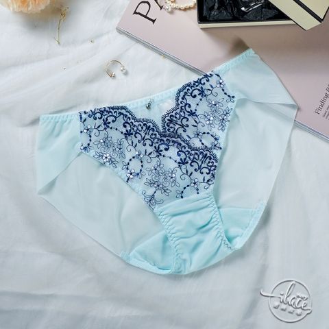 LADY 花雨舞曲系列 刺繡中腰三角褲 M-XL (香水藍)