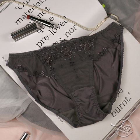 LADY 閃耀夢夜系列 刺繡中腰三角褲 M-XL (霧光灰)