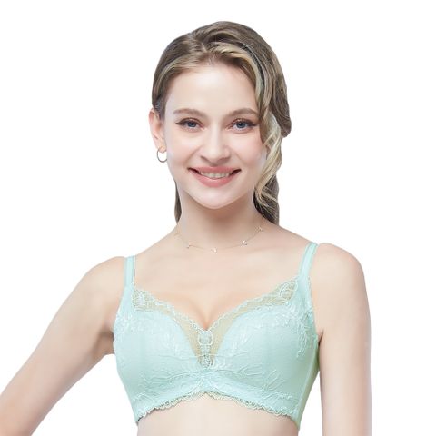 【思薇爾】幸芙Bra系列B-E罩無鋼圈模杯蕾絲集中包覆女內衣(冰雪綠)