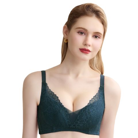 【思薇爾】S小心機系列B-F罩無鋼圈調整型涼感蕾絲集中包覆塑身女內衣(暗夜綠)
