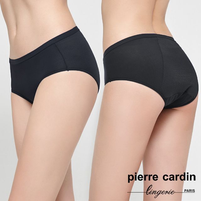 Pierre Cardin 皮爾卡登 【 女性內衣】素色網眼生理內褲-黑