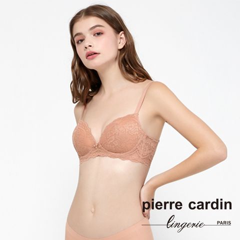 Pierre Cardin 皮爾卡登 【 女性內衣】花卉蕾絲無鋼圈集中內衣-咖啡-B罩