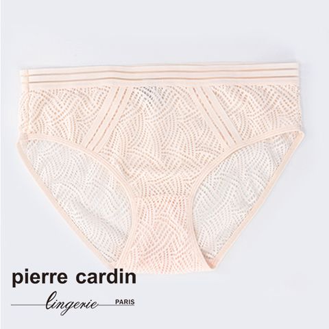 【pierre cardin 皮爾卡登女性內衣】緹花彈性雕花蕾絲中腰內褲-米黃