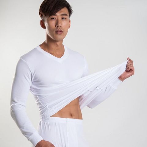 V領刷毛暖暖衣 男款-白色
