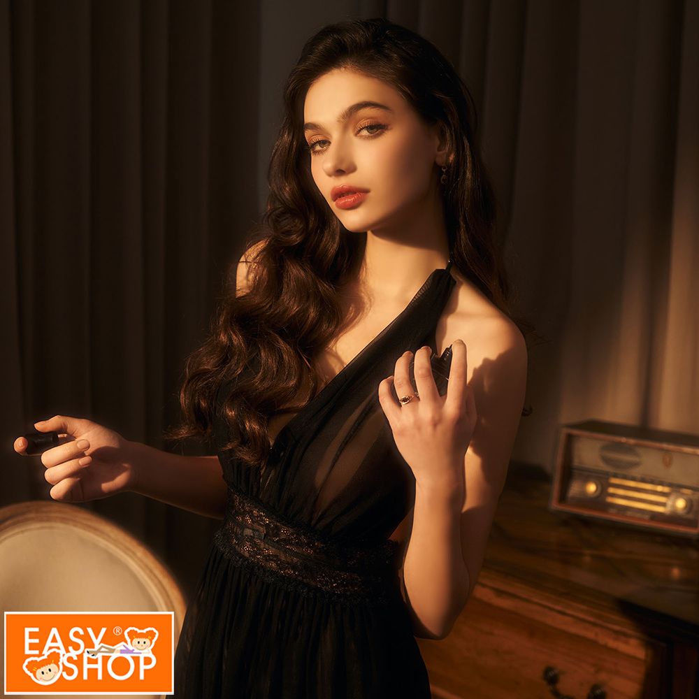 EASY SHOP Miss Audrey-妖艷幻境-透膚網紗超美背性感睡衣-魅惑黑