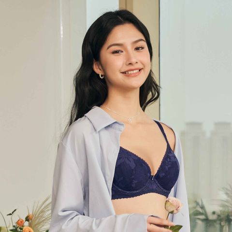 【EASY SHOP】Rose玫瑰香調-薄杯軟鋼圈-輕塑圓潤美胸內衣-深情玫瑰藍
