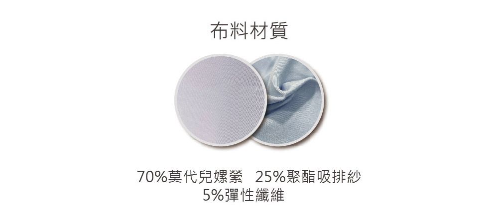 布料材質70%莫代兒嫘縈 25%聚酯吸排紗5%彈性纖維