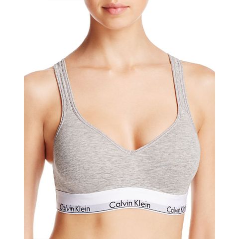 Calvin Klein 凱文克萊 Padded Bralette 棉質寬鬆緊帶零感薄襯小V運動內衣/CK內衣(灰色)