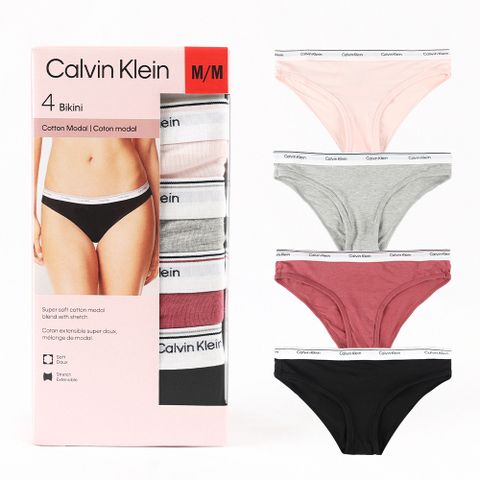 Calvin Klein 凱文克萊 emballage 經典三角女內褲 透氣棉質 混搭色 4件一組(ck內褲4件超值組)