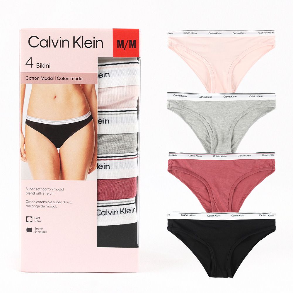 Calvin Klein 凱文克萊 emballage 經典三角女內褲 透氣棉質 混搭色 4件一組(ck內褲4件超值組)