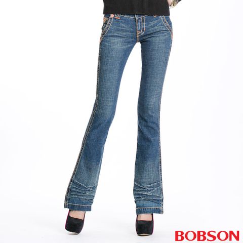 【BOBSON】女款磨力美人低腰小喇叭褲(9019-53)