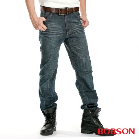 【BOBSON】男款伸縮直筒褲(藍1178A-53)