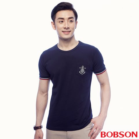 【BOBSON】男款短袖貼口袋素面上衣(25017-53)