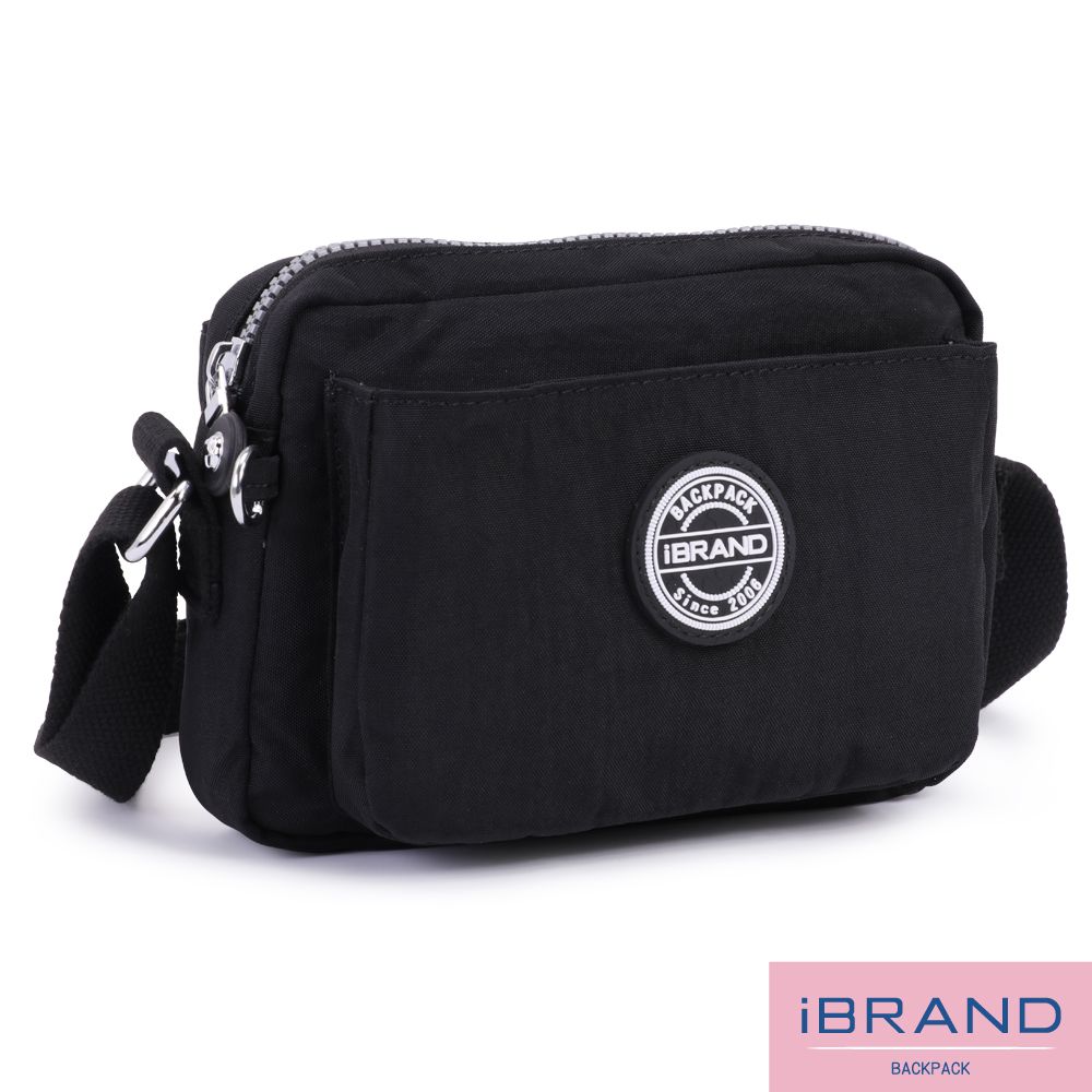 iBrand 斜背包 輕盈防潑水雙口袋斜側背包-自信黑