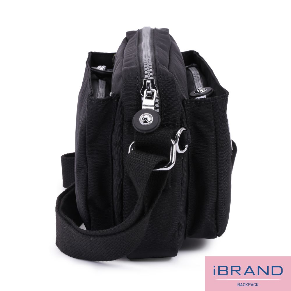 iBrand 斜背包 輕盈防潑水雙口袋斜側背包-自信黑