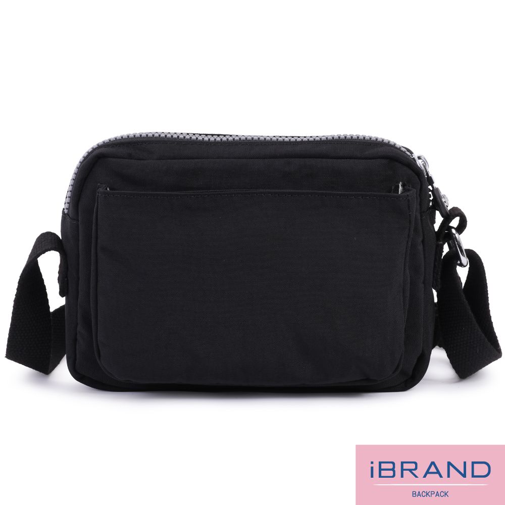 iBrand 斜背包 輕盈防潑水雙口袋斜側背包-自信黑