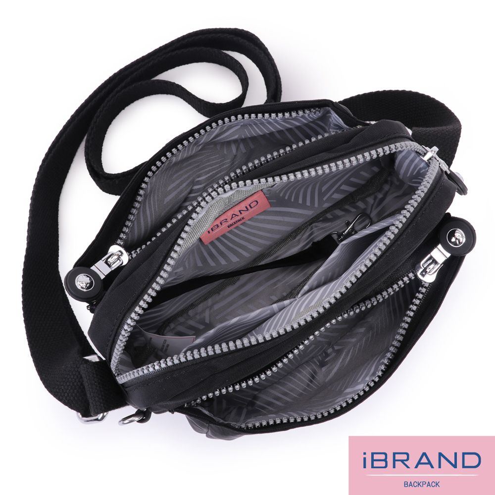 iBrand 斜背包 輕盈防潑水雙口袋斜側背包-自信黑