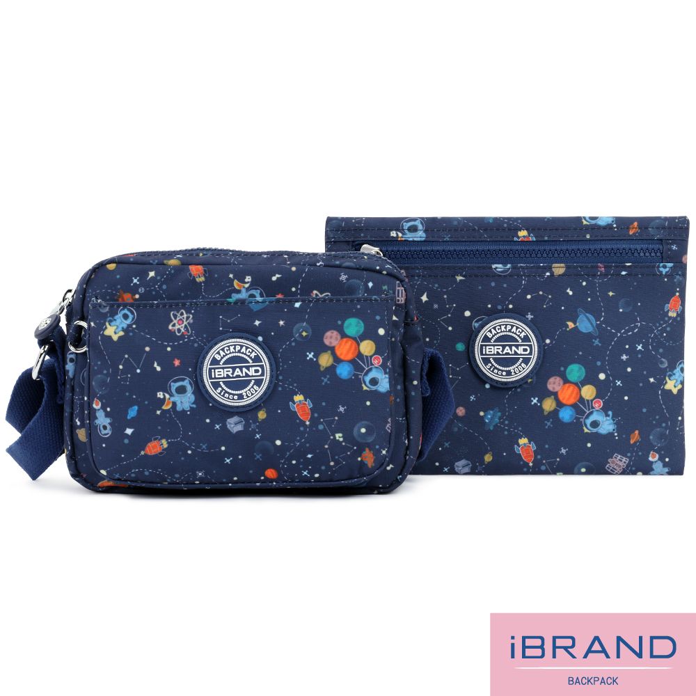 iBrand 斜背包 輕盈防潑水雙口袋斜側背包-動物星球